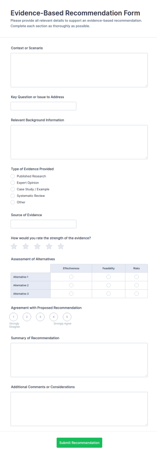 Evidence Based Recommendation Form Template