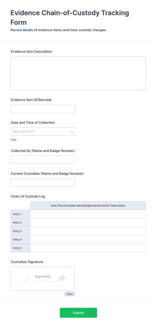 Evidence Chain Of Custody Tracking Form Template
