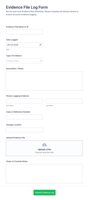 Evidence File Log Form Template
