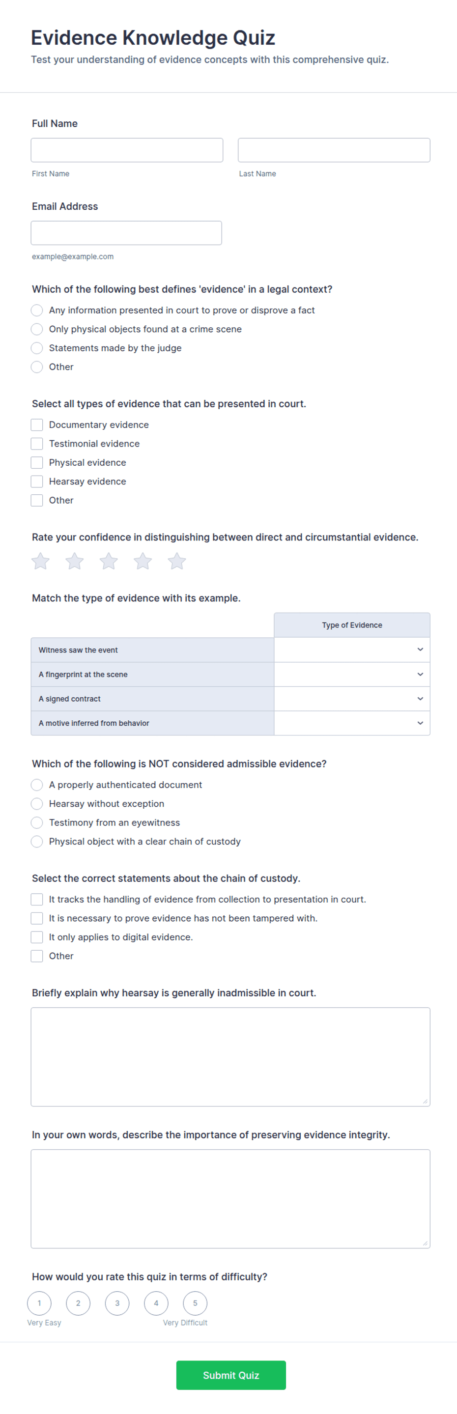Evidence Knowledge Quiz Form Template | Jotform