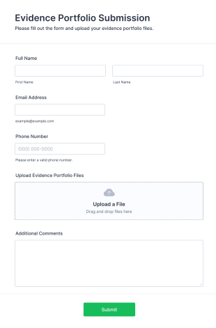 Evidence Portfolio Submission Form Form Template
