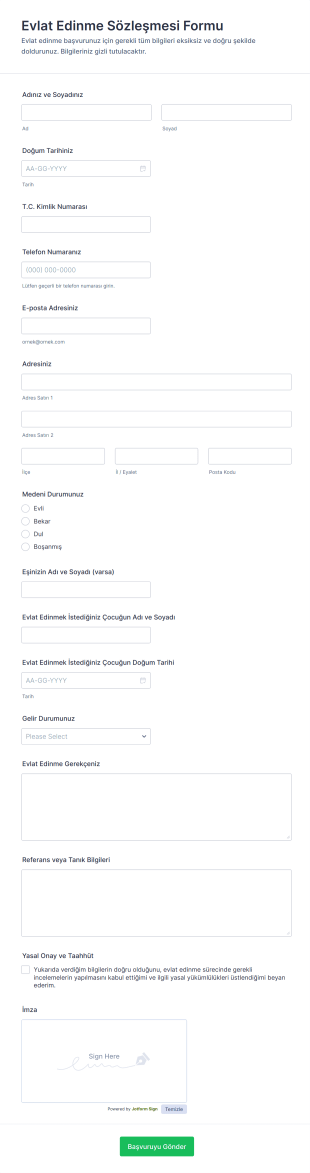 Evlat Edinme Sözleşmesi Form Şablonu