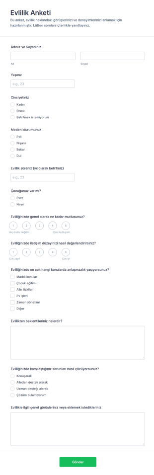 Evlilik Anketi Form Şablonu