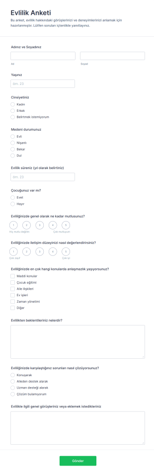 Evlilik Anketi Form Şablonu