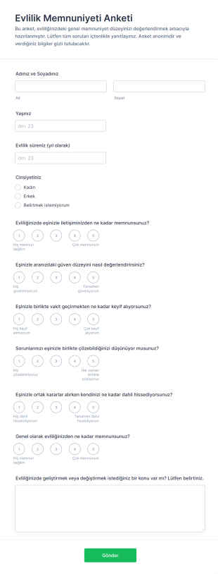 Evlilik Memnuniyeti Anketi Form Şablonu