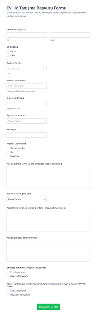 Evlilik Tanışma Başvuru Form Şablonu
