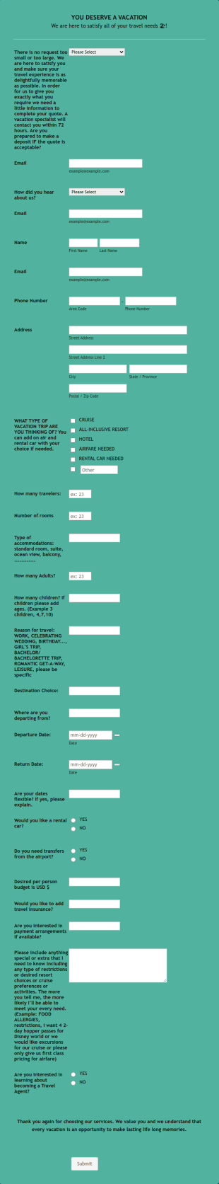 Evolution Travel Client Form: You Deserve A Vacation. I Am Your Personal Agent! Form Template