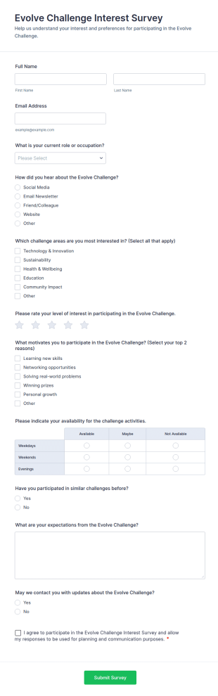 Evolve Challenge Interest Survey Form Template