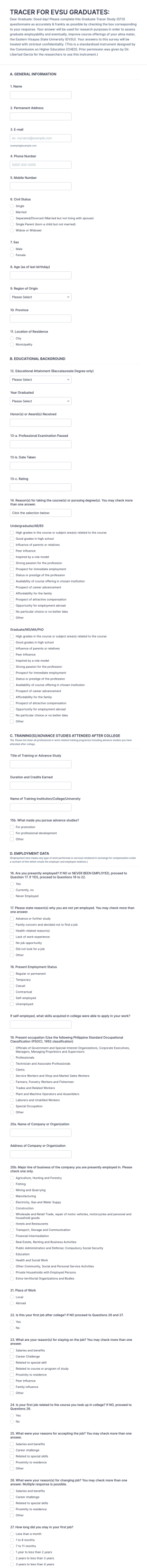 Economics Graduate Tracer Survey Form Template