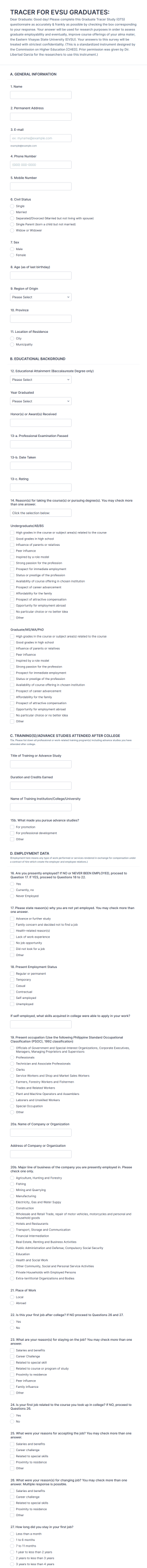 Economics Graduate Tracer Survey Form Template