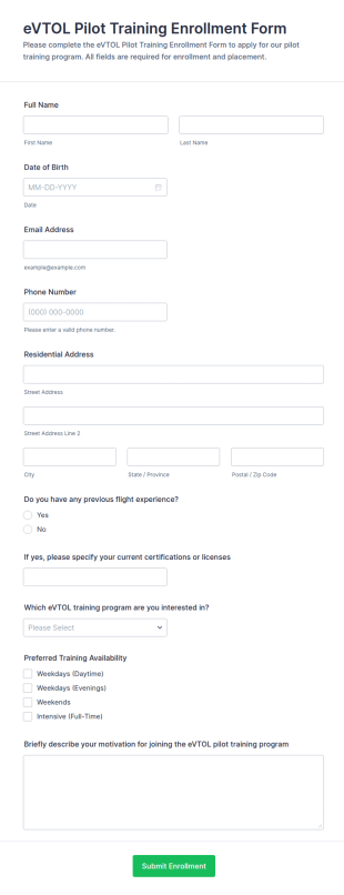 EVTOL Pilot Training Enrollment Form Template