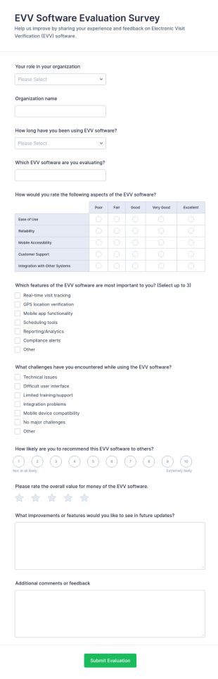 EVV Software Evaluation Survey Form Template