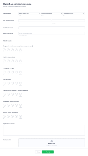 Ewaluacja Wyników Ucznia Form Template
