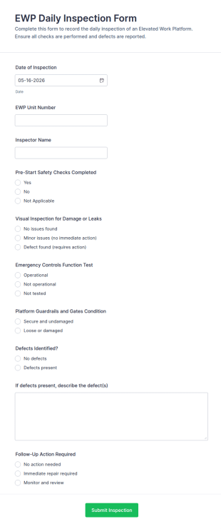 EWP Daily Inspection Form Template