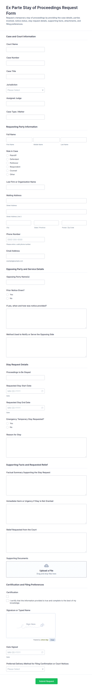 Ex Parte Stay Of Proceedings Request Form Template
