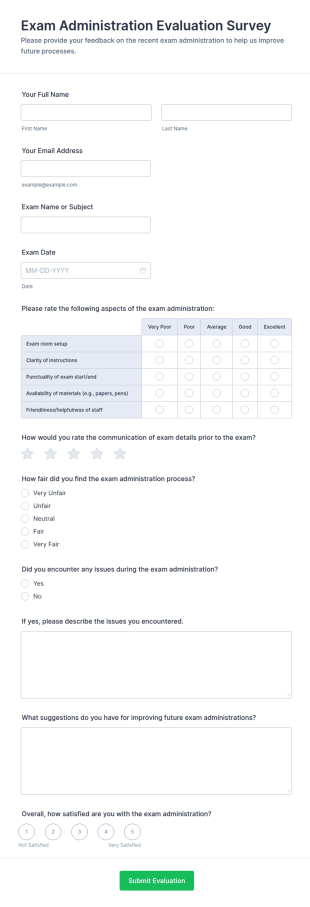 Exam Administration Evaluation Survey Form Template
