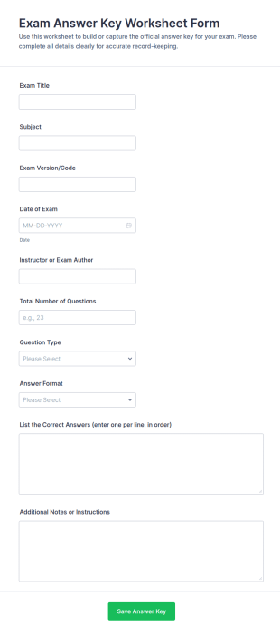 Exam Answer Key Worksheet Form Template
