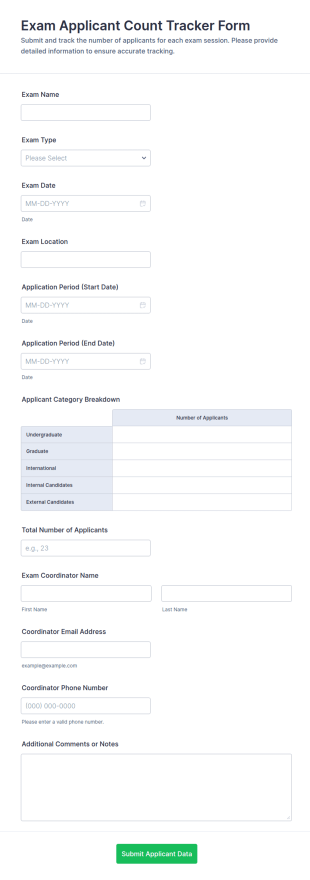 Exam Applicant Count Tracker Form Template