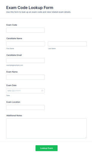 Exam Code Lookup Form Template