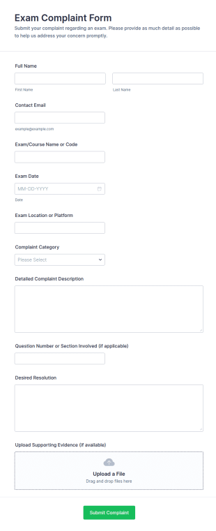 Exam Complaint Form Template