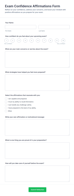 Exam Confidence Affirmations Form Template