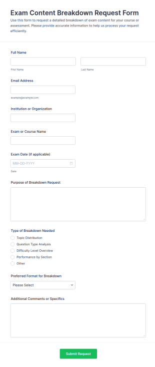 Exam Content Breakdown Request Form Template
