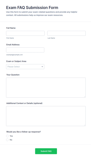 Exam FAQ Submission Form Template