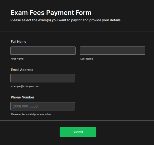 Exam Fees Payment Form Template