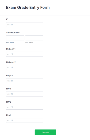 Exam Grade Entry Form Template