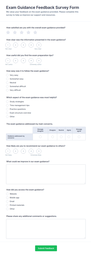 Exam Guidance Feedback Survey Form Template