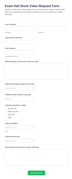 Exam Hall Stock Video Request Form Template