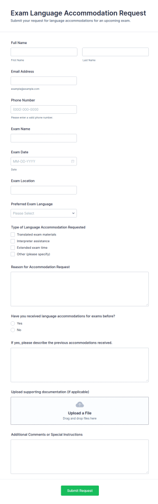 Exam Language Accommodation Request Form Template
