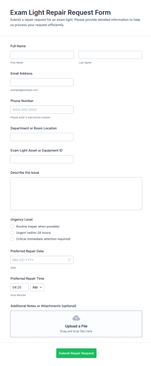 Exam Light Repair Request Form Template