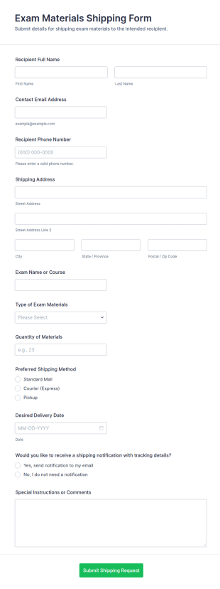 Exam Materials Shipping Form Template