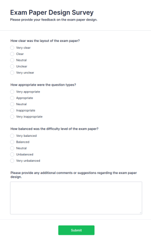 Exam Paper Design Survey Form Template