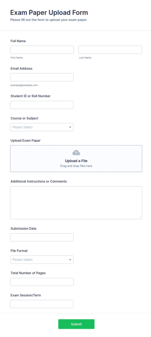 Exam Paper Upload Form Template