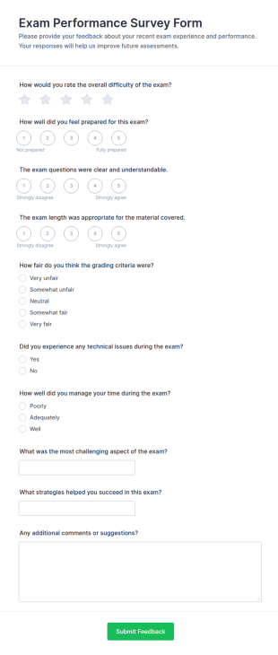 Exam Performance Survey Form Template