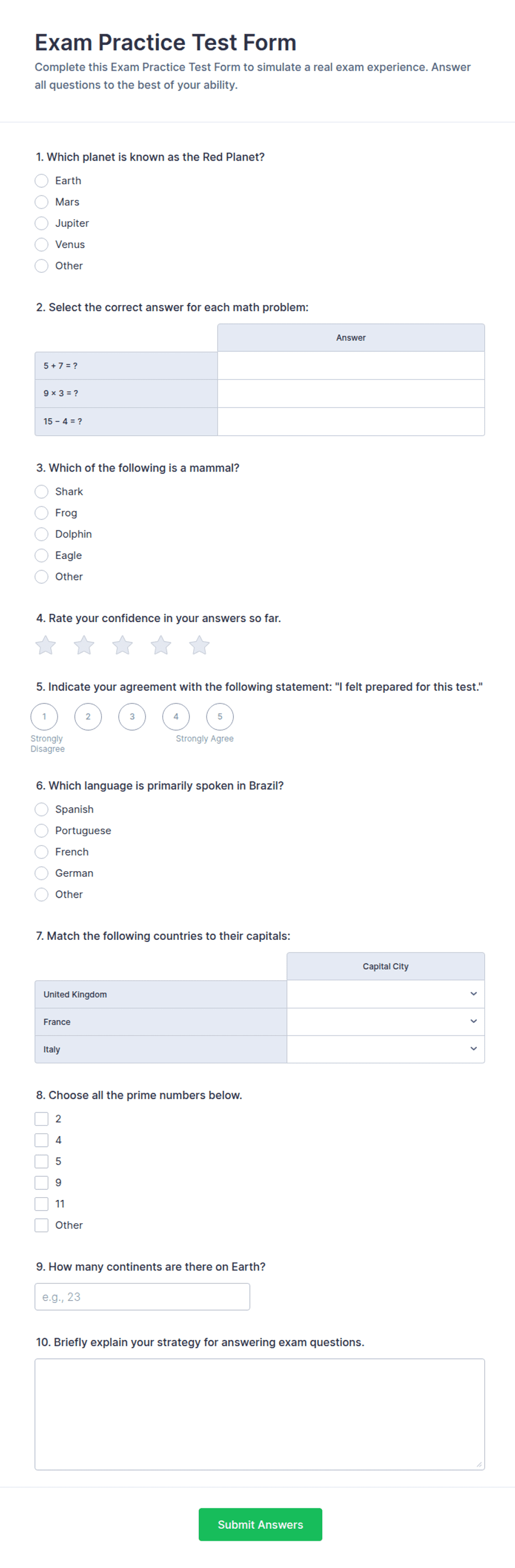 Exam Practice Test Form Template | Jotform