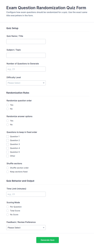 Exam Question Randomization Quiz Form Template