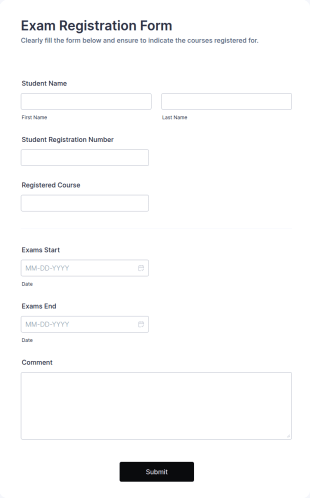Exam Registration Form Template