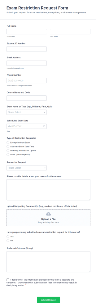Exam Restriction Request Form Template
