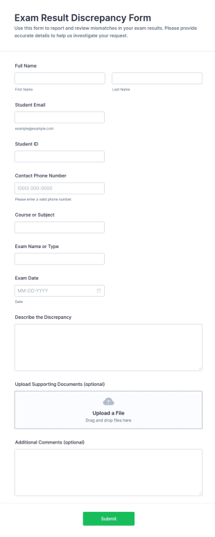 Exam Result Discrepancy Form Template
