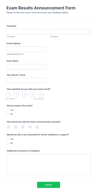 Exam Results Announcement Survey Form Template
