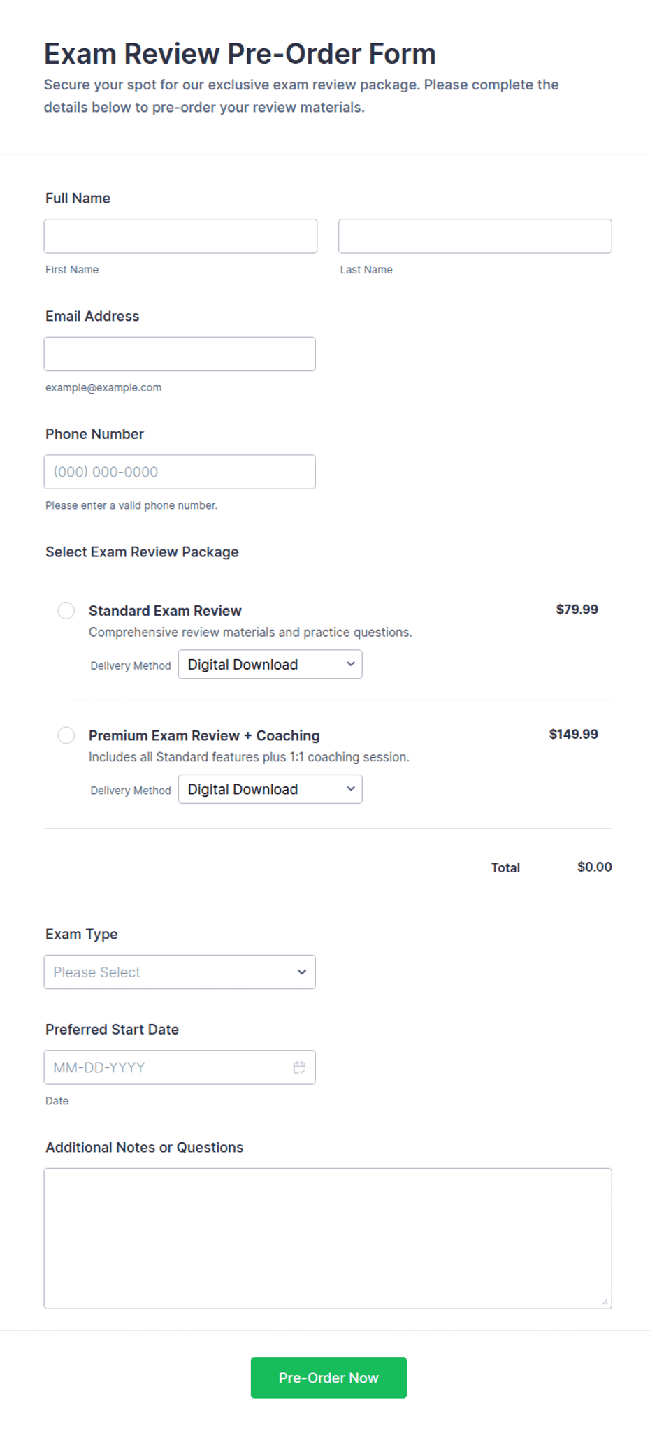 Exam Review Pre-Order Form Template | Jotform