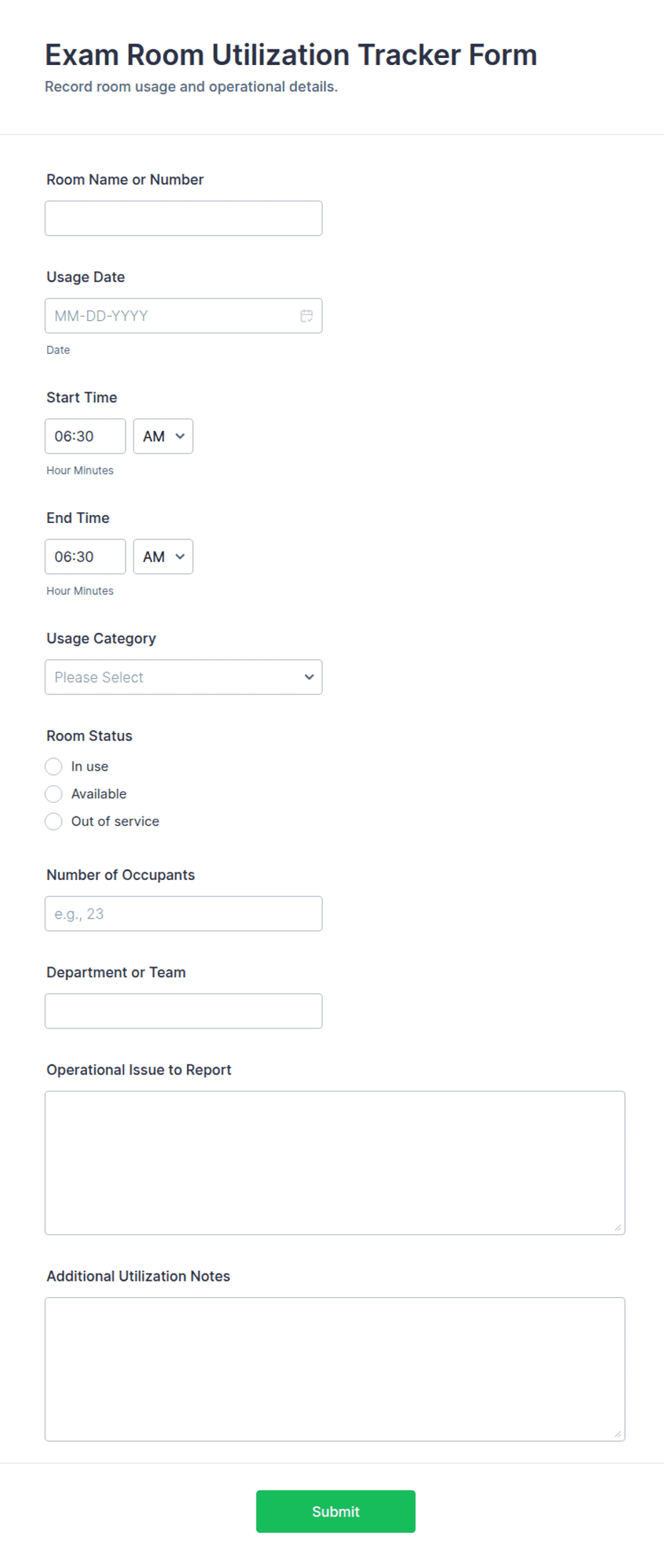 Exam Room Utilization Tracker Form Template | Jotform