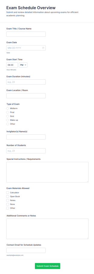 Exam Schedule Overview Form Template