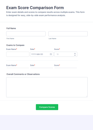 Exam Score Comparison Form Template