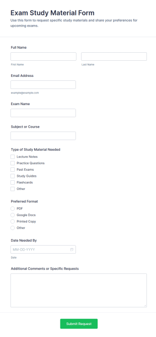 Exam Study Material Form Template