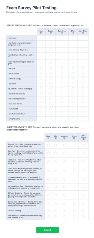 Exam Survey Pilot Testing Form Template