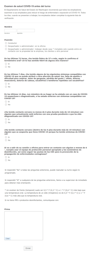 Examen De Salud COVID 19 Antes Del Turno Plantilla Virtual